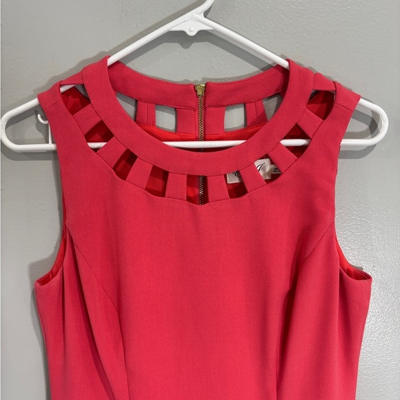 ELIZA J Pink Coral Dress CutOut Neckline Shift Sheath Gold Exposed Zipper 6 - Picture 10 of 10